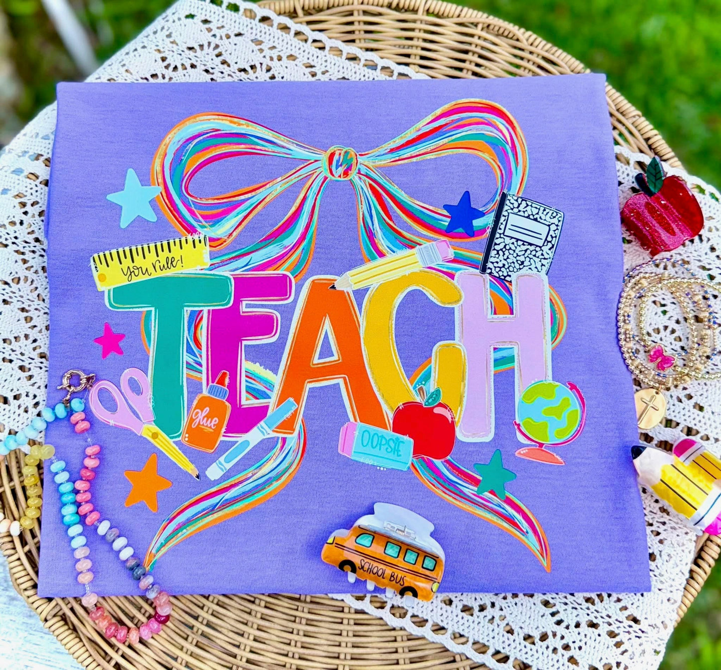 Multicolored Teach Bow Tee.