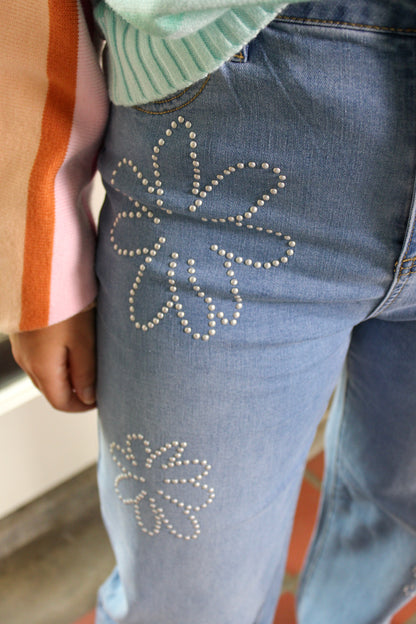 Beaded Flower Jeans RTS