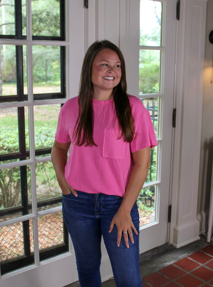 Pink Ribbed Pocket Tee RTS