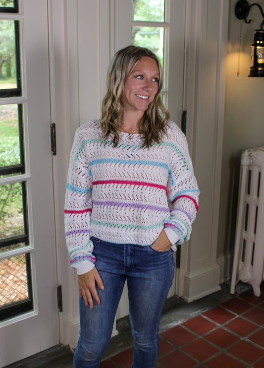 Multicolor Striped Crochet Sweater RTS