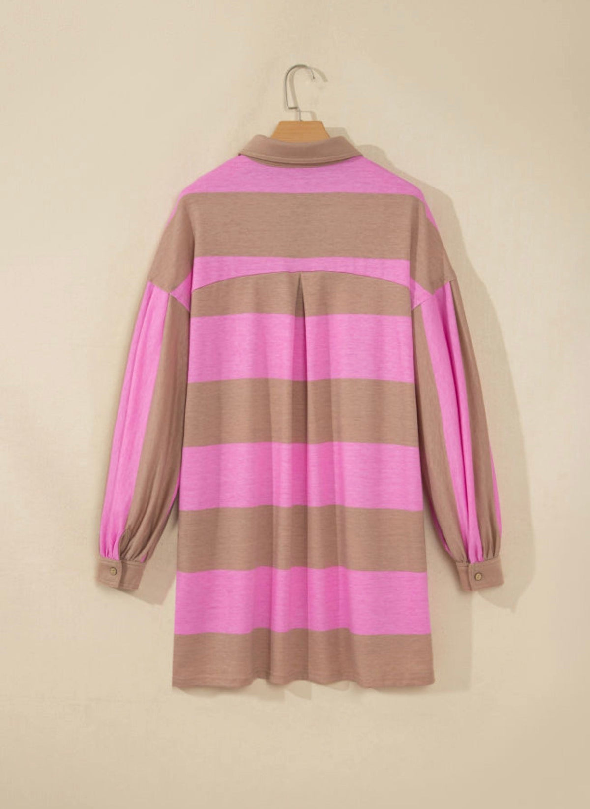 Rose Stripe Button Long Sleeve Dress