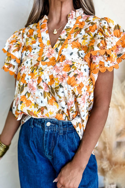 Orange Floral Blouse LT