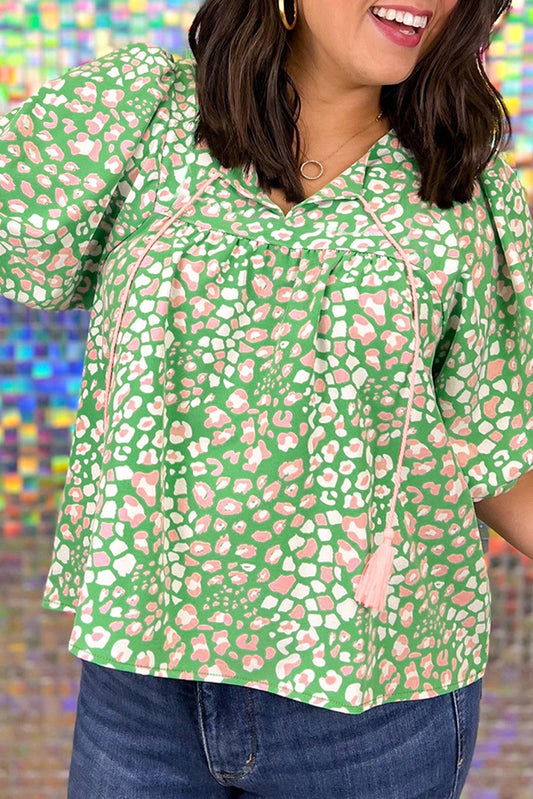 Green Leopard Plus Size Blouse LT