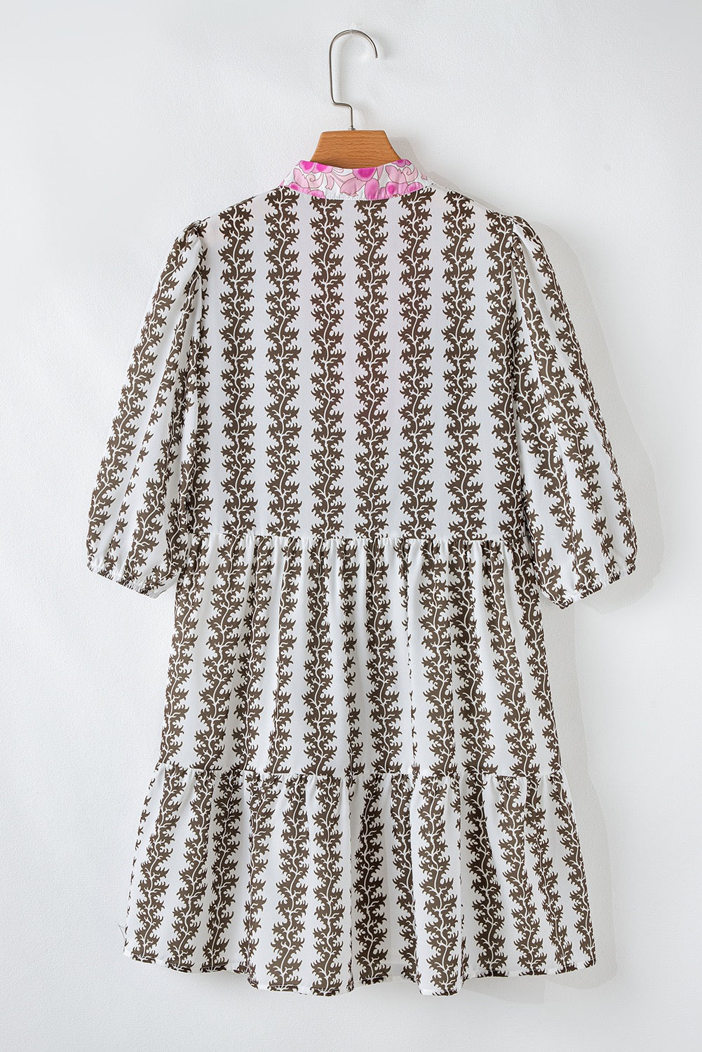 White Abstract Brown Print Dress LT