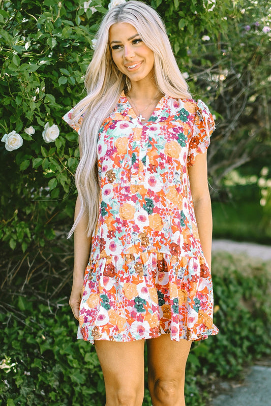 Floral Print Flutter Sleeve Dress LT