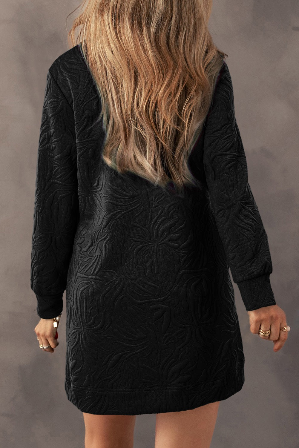 Black Textured Shift Dress RTS