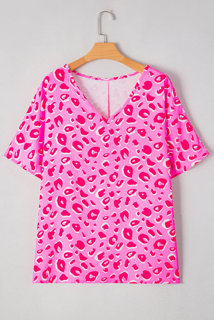 Pink Leopard V Neck Top LT