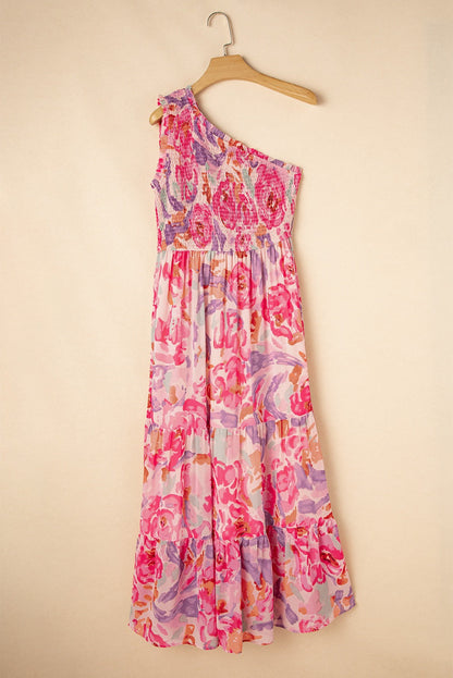 Pink Abstract Floral One Shoulder Maxi March.