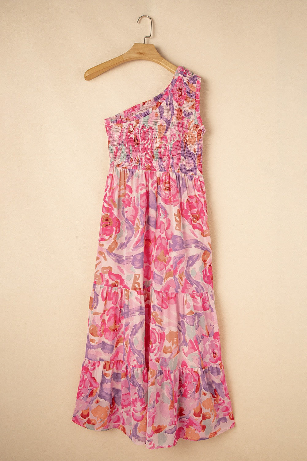 Pink Abstract Floral One Shoulder Maxi March.