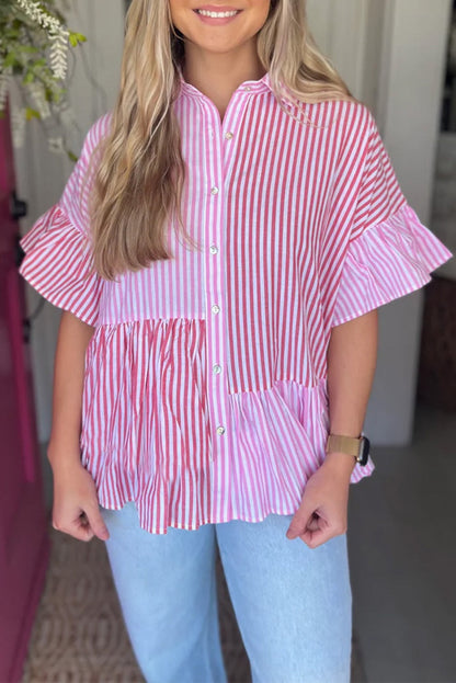 Pink Striped Ruffle Shirt LT