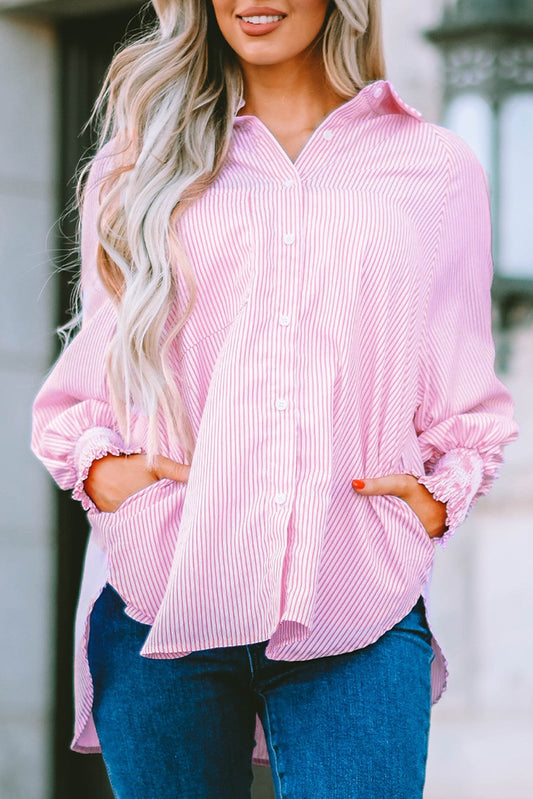 Pink Smocked Boyfriend Shirt RTS