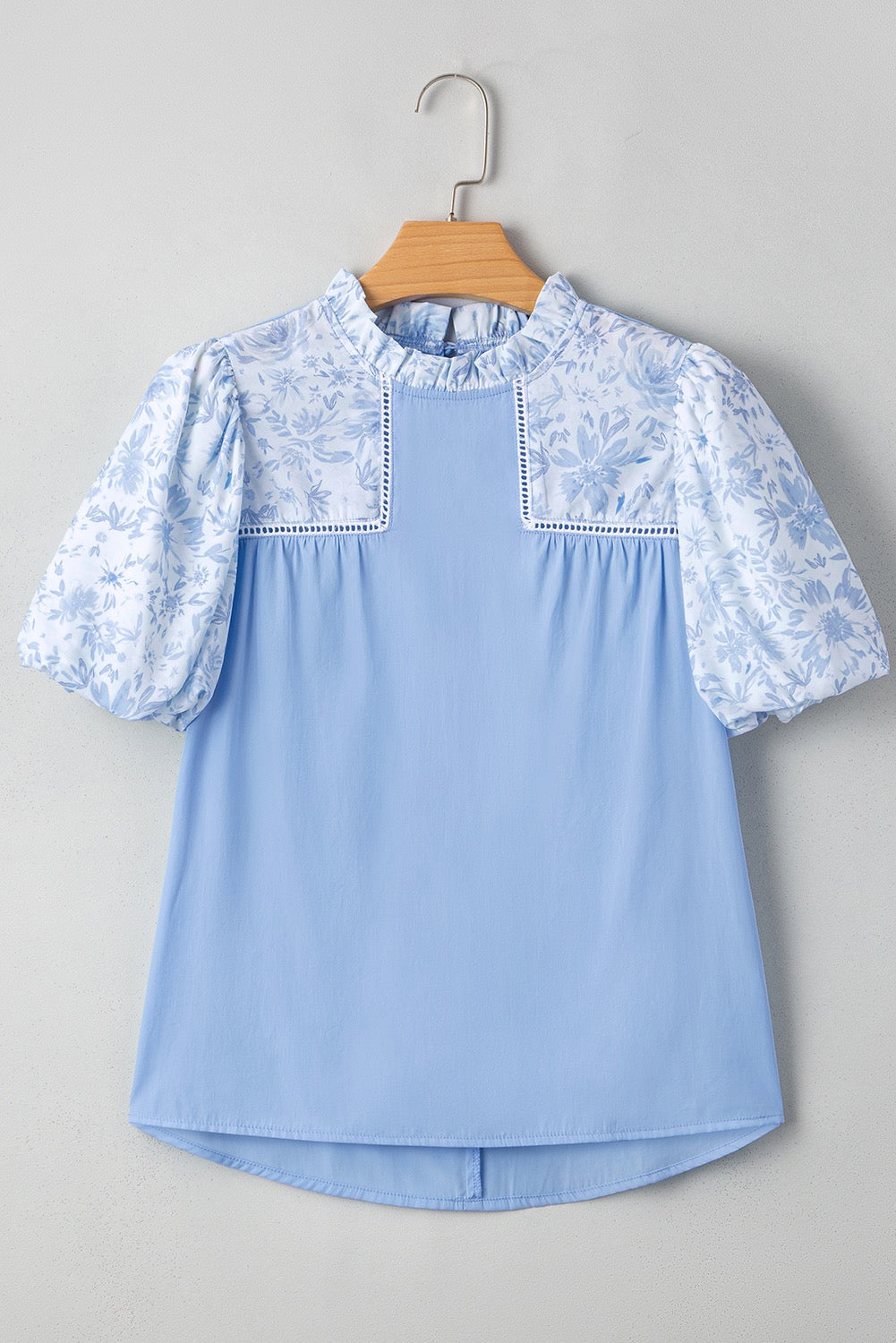 Light Blue Floral Puff Sleeve Blouse RTS