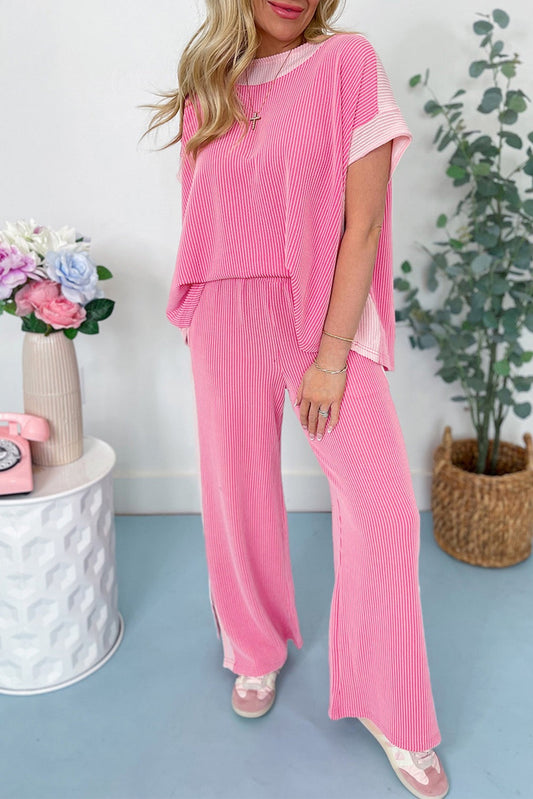 Pink Corded Patchwork Pants Set RTS