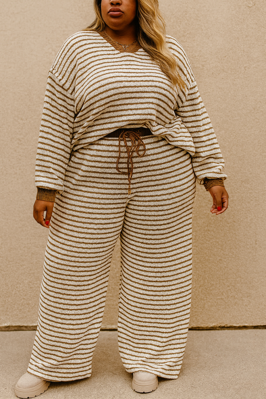 Khaki Stripe Pullover Set RTS