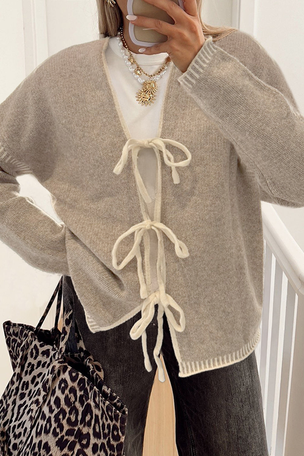 Khaki Tied Front Cardigan LT