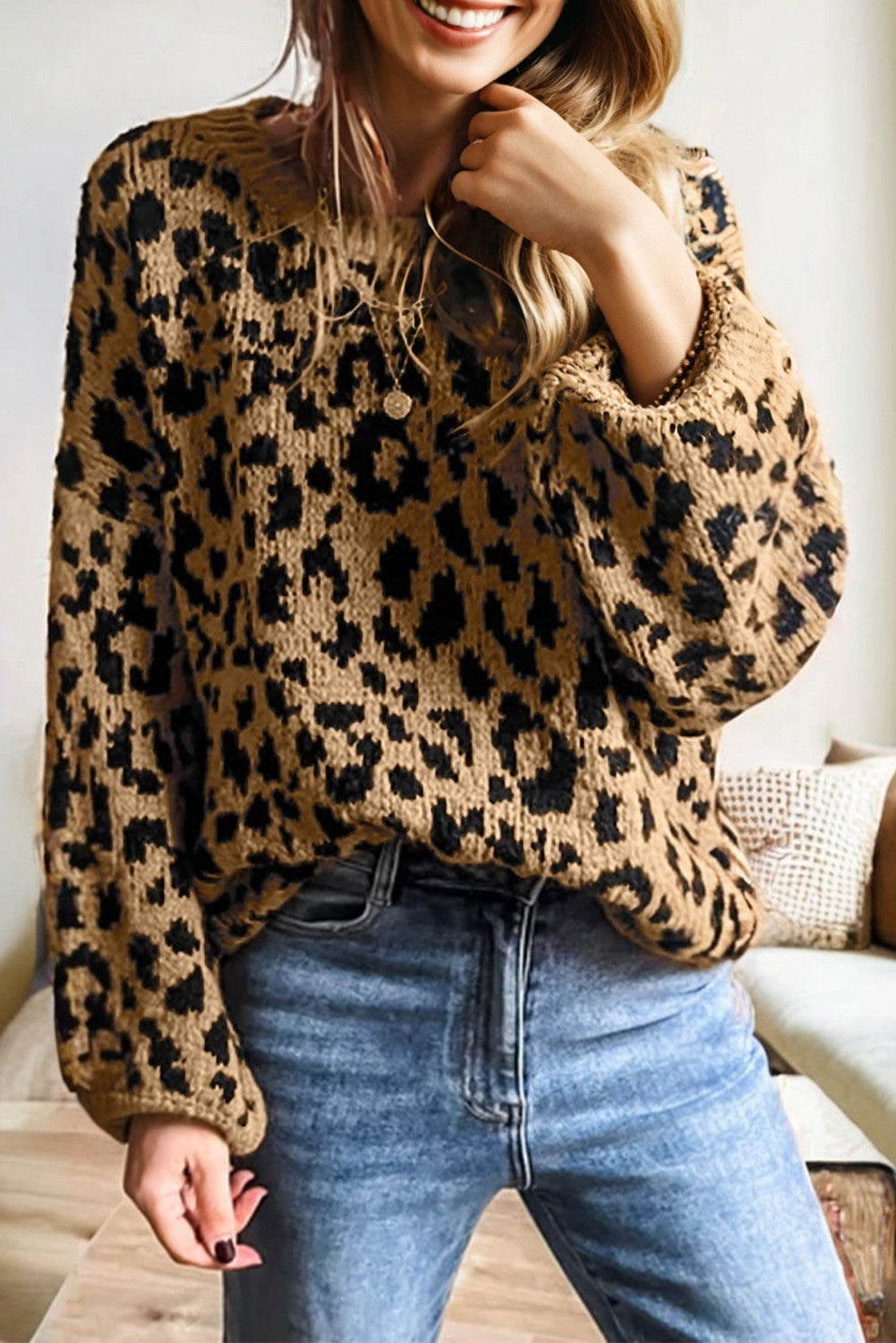 Leopard Drop Shoulder Sweater October.