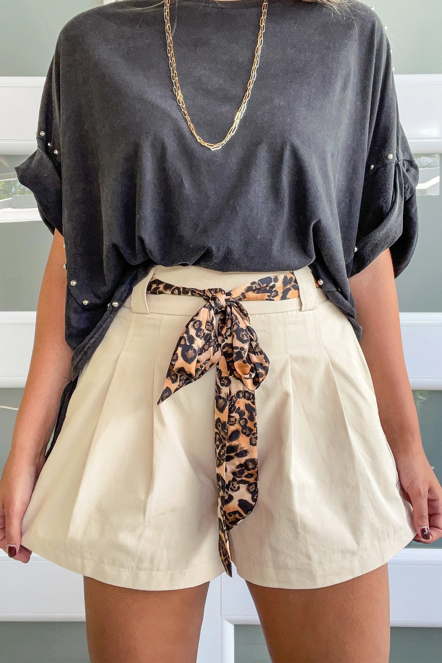 Leopard Sash Belt Shorts