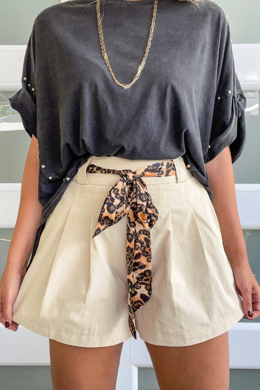 Leopard Sash Belt Shorts