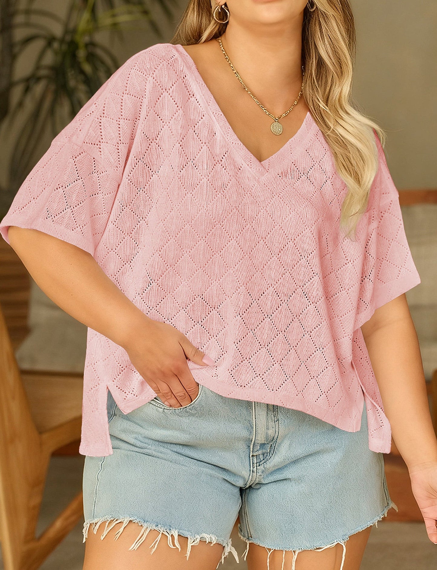 Light Pink Plus Size Loose Top LT