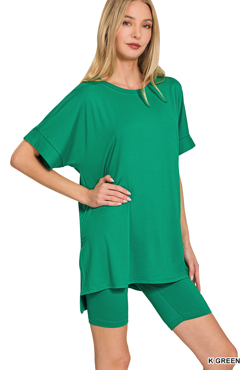 Round Neck Biker Short Set Zenana New RTS