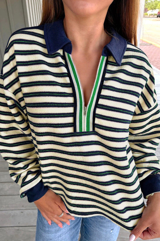 Navy Collar Zip Top October.