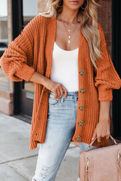 Orange Chunky Cardigan Sweater LT