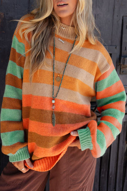 Orange Stripe Color Block Sweater LT