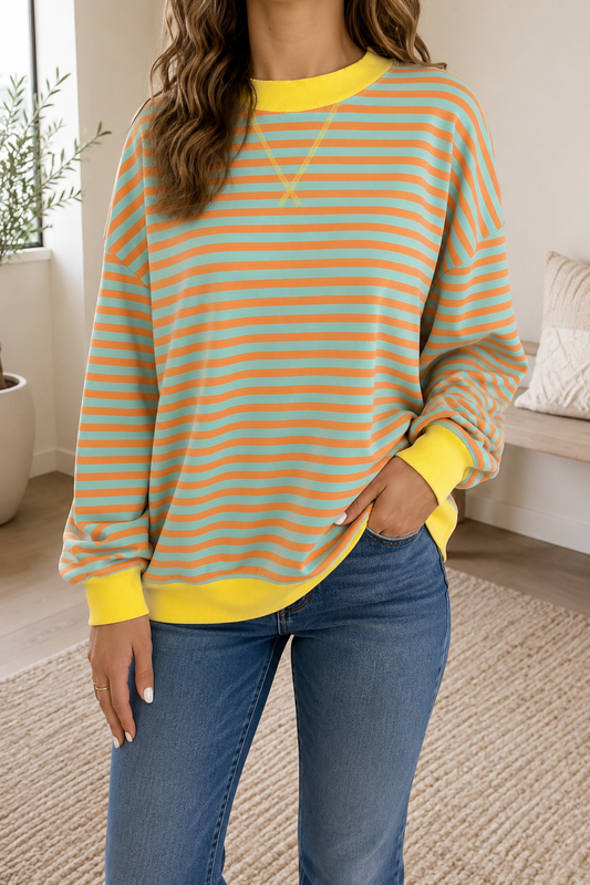 Orange Stripe Plus Sweatshirt