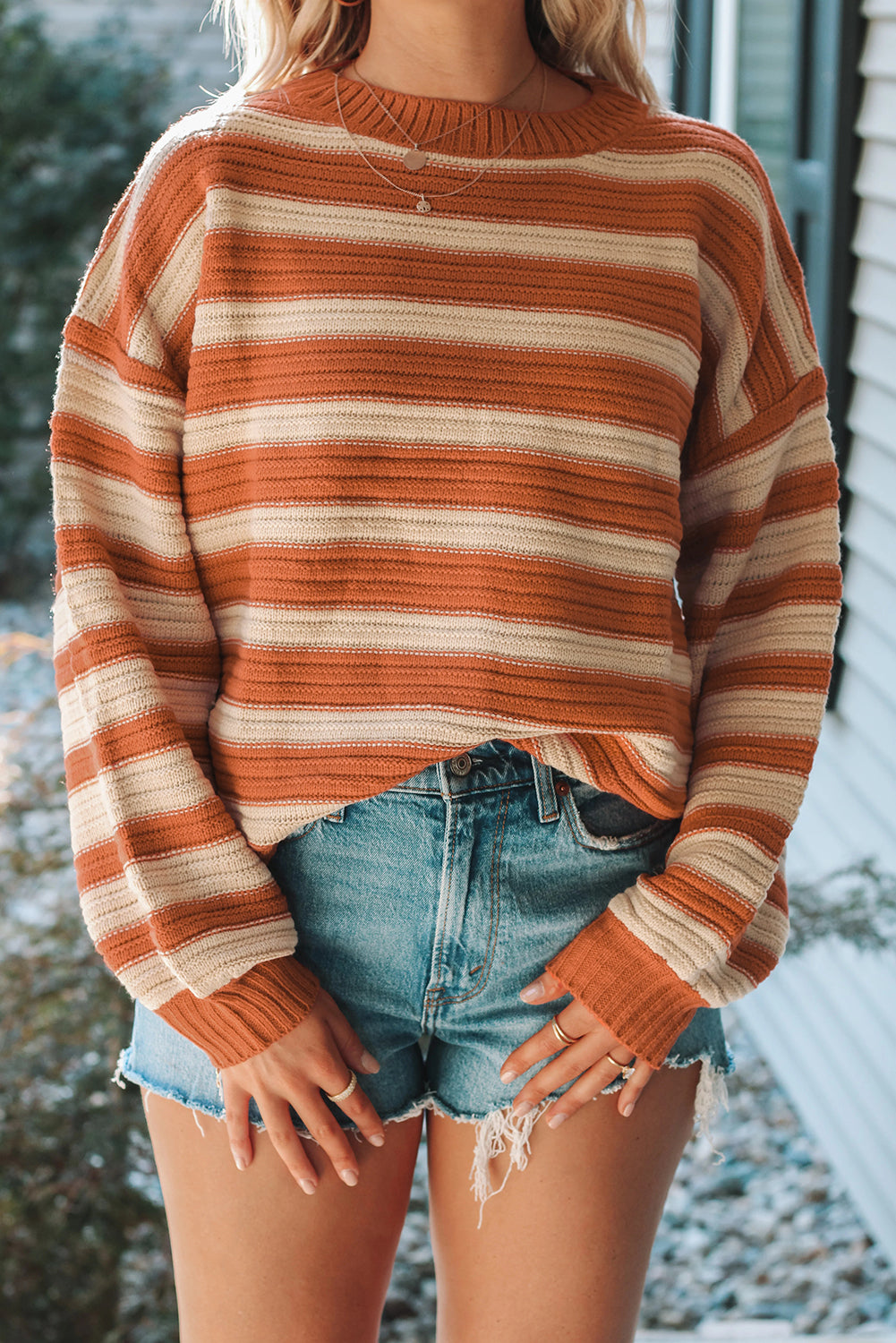 Orange Stripe Ribbed Sweater LT