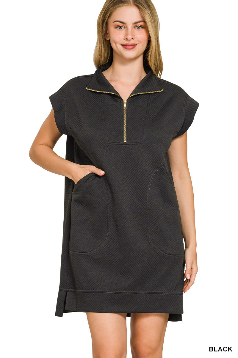 Textured Knit Quarter Zip Dress Zenana