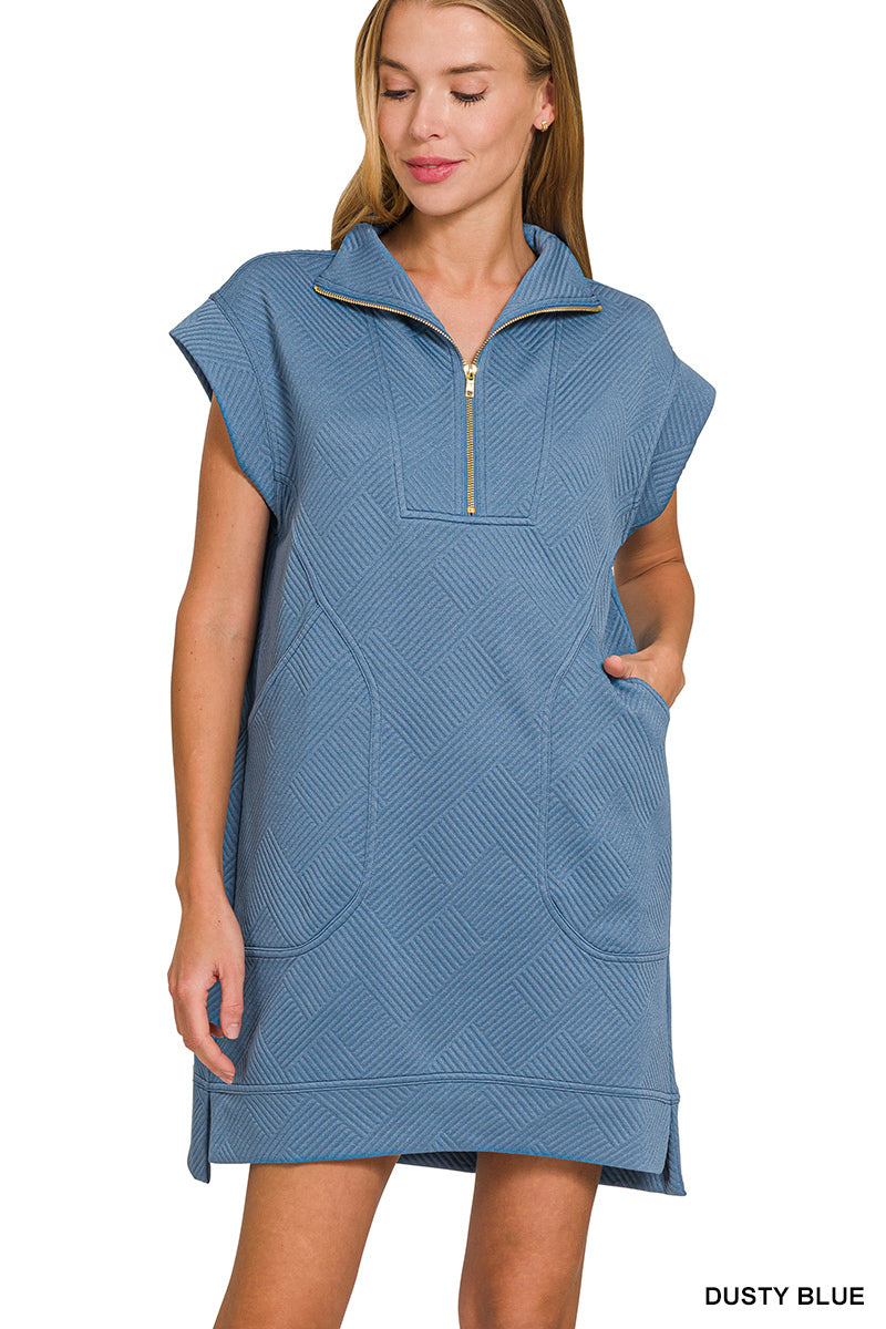Textured Knit Quarter Zip Dress Zenana