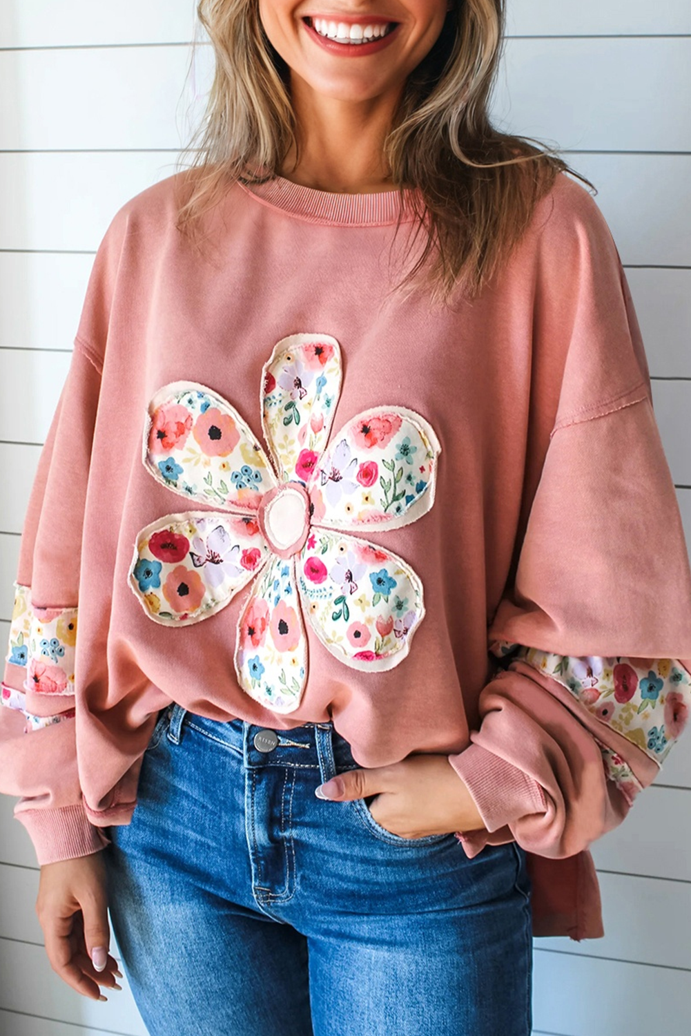 Floral Applique Baggy Top *TWO COLORS*  October.