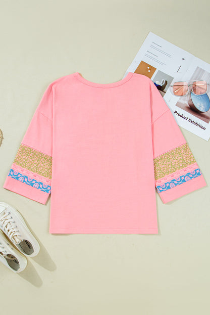 Pink Floral Colorblock Top LT