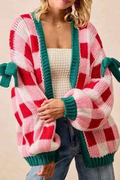 Pink Plaid Bowknot Cardigan LT