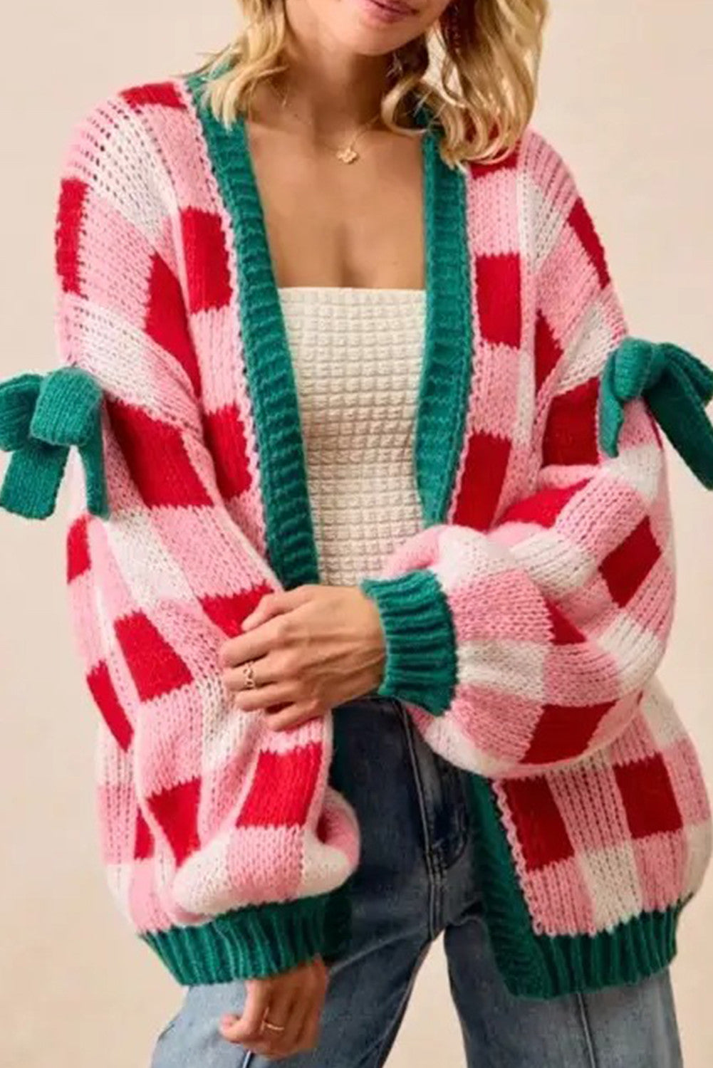 Pink Plaid Bowknot Cardigan RTS