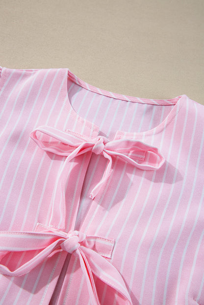 Pink Stripe Bowknot Blouse LT