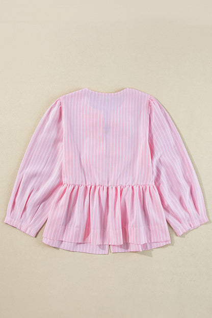 Pink Stripe Bowknot Blouse LT