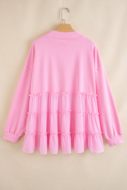 Pink Tiered Plus Size Blouse LT