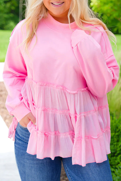 Pink Tiered Plus Size Blouse LT