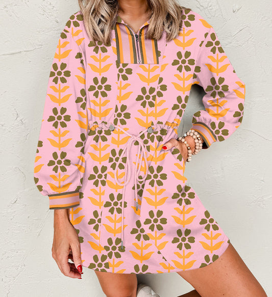 Pink Floral Drawstring Dress LT