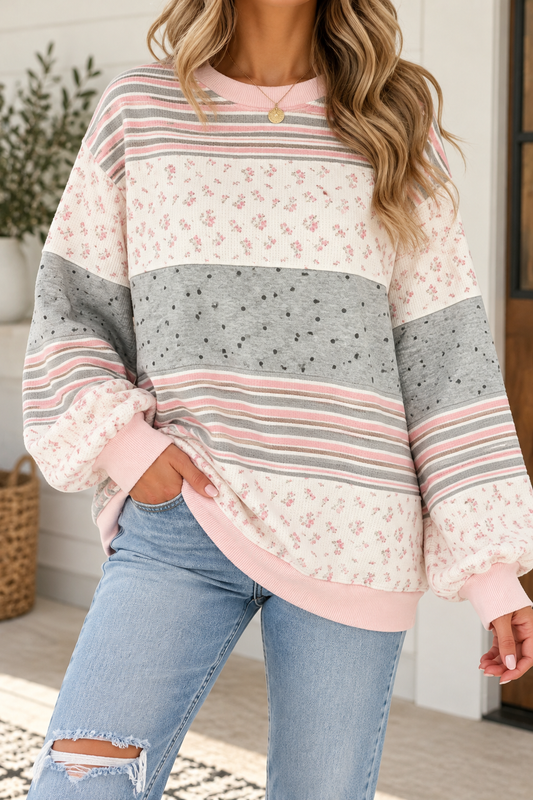 Pink Floral Mix Patchwork Sweatshirt