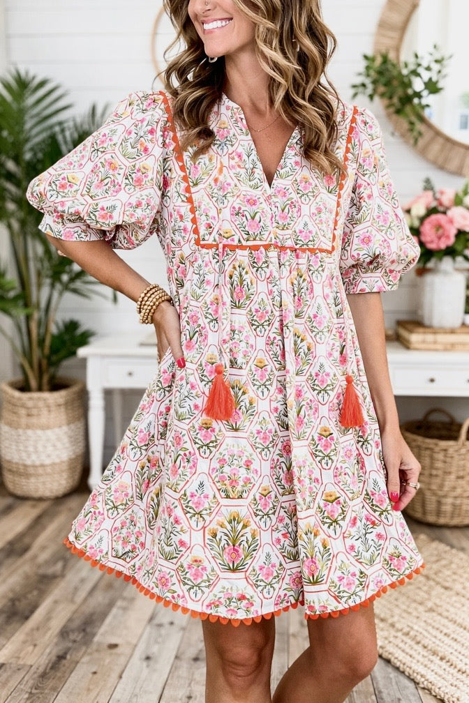 Pink Floral Tassel Mini Dress LT