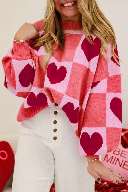Pink Plus Heart Checkered Sweater RTS