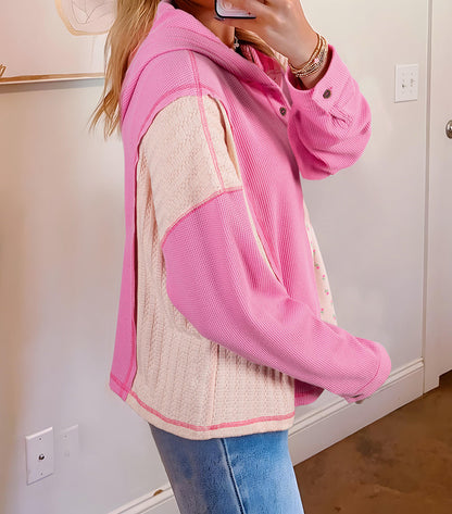 Pink Waffle Patchwork Hoodie LT