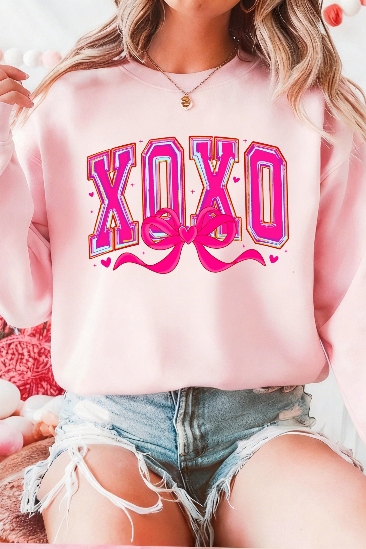 Pink XOXO Bow Sweatshirt RTS