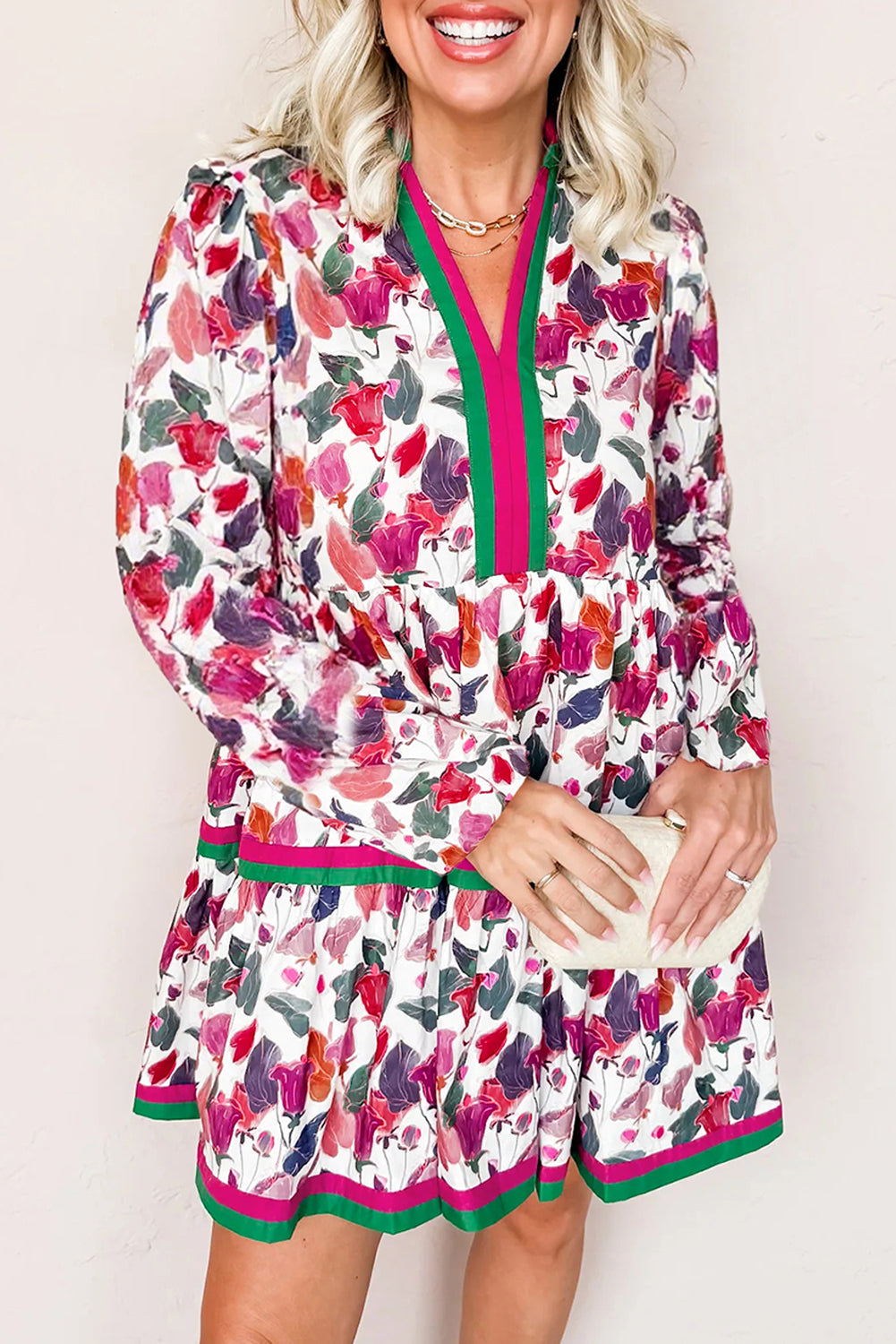 Purple Floral Contrast Dress LT