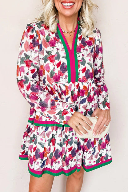 Purple Floral Contrast Dress LT