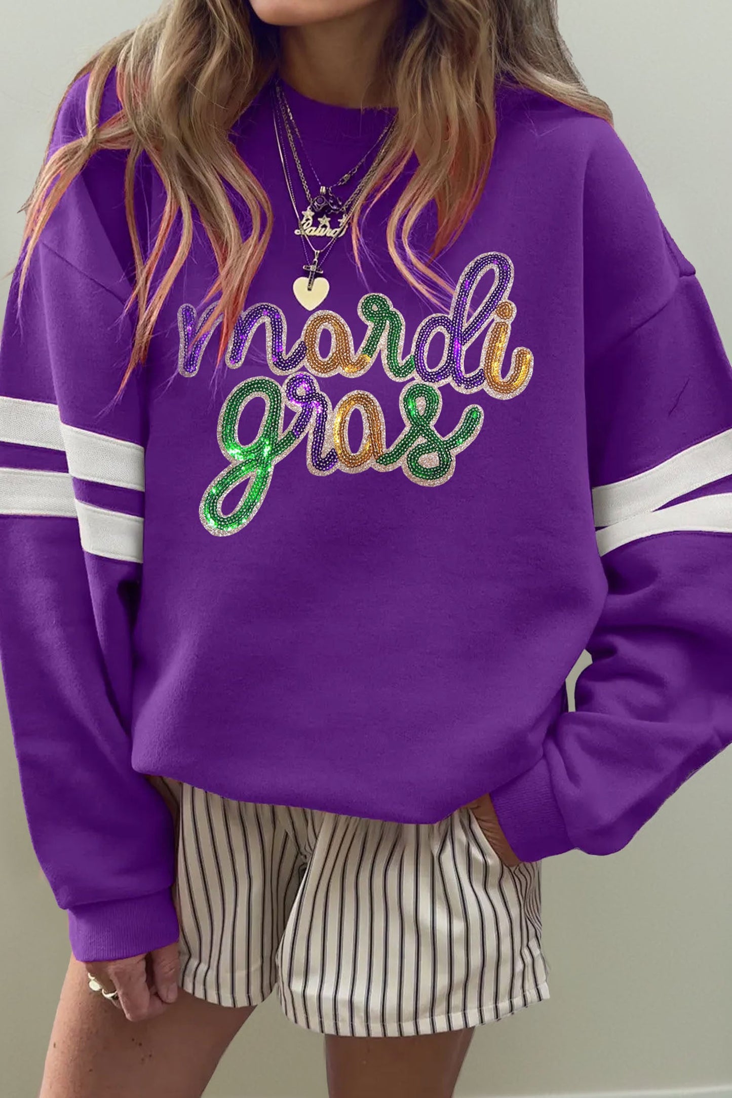Purple Mardi Gras Sequin Sweater RTS