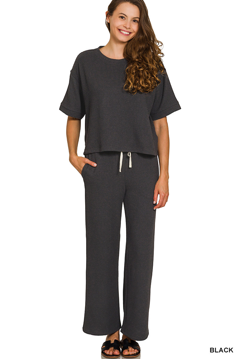 Raised-Rib Short Tee Pants Set Zenana New RTS