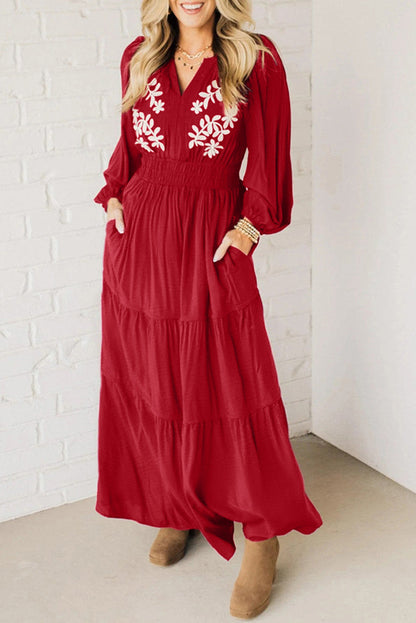 Red Embroidered Maxi Dress RTS